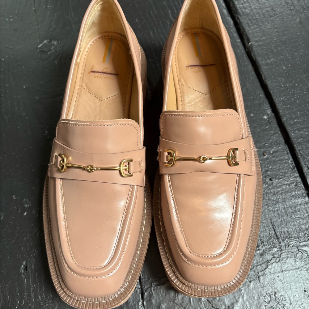 Sam Edelman Tan Gold Flats Classic Horsebit Loafers